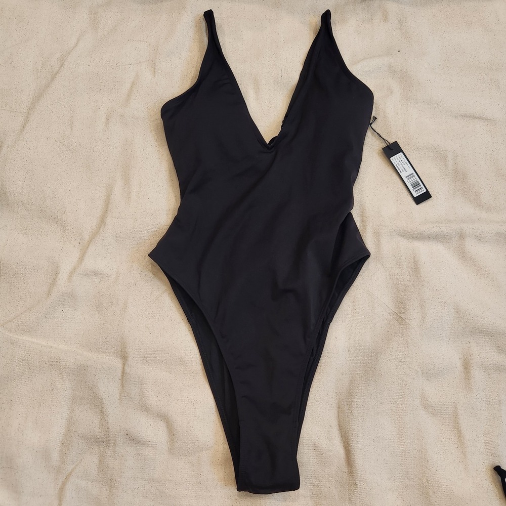 New TA3 Hi Cut Plungey One Piece Waist Corset Back Swimsuit Black M Regular Long